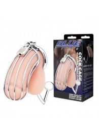 Серебристая металлическая клетка с анальным стимулятором Cock Cage - BlueLine - купить с доставкой в Орехово-Зуево