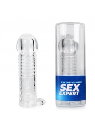 Прозрачная рельефная насадка-реалистик с петлей для мошонки - 13,5 см. - Sex Expert - в Орехово-Зуево купить с доставкой