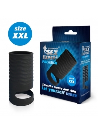 Черная открытая насадка на пенис с кольцом для мошонки XXL-size - 9,4 см. - Sex Expert - в Орехово-Зуево купить с доставкой
