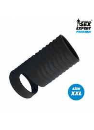 Черная открытая насадка на пенис с кольцом для мошонки XXL-size - 9,4 см. - Sex Expert - в Орехово-Зуево купить с доставкой
