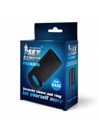 Черная открытая насадка на пенис с кольцом для мошонки XXXL-size - 9,9 см. - Sex Expert - в Орехово-Зуево купить с доставкой