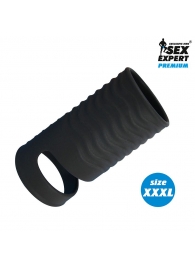 Черная открытая насадка на пенис с кольцом для мошонки XXXL-size - 9,9 см. - Sex Expert - в Орехово-Зуево купить с доставкой