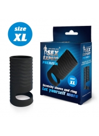 Черная открытая насадка на пенис с кольцом для мошонки XL-size - 8,9 см. - Sex Expert - в Орехово-Зуево купить с доставкой