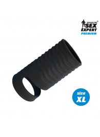 Черная открытая насадка на пенис с кольцом для мошонки XL-size - 8,9 см. - Sex Expert - в Орехово-Зуево купить с доставкой