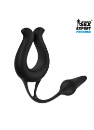 Черная вибронасадка Sex Expert с анальной втулкой - Sex Expert - в Орехово-Зуево купить с доставкой