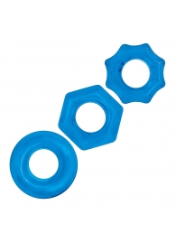 Комплект из трех голубых колец для эрекции 3-Pack Nuts   Bolts Stretch Cock Ring Set - BlueLine - в Орехово-Зуево купить с доставкой