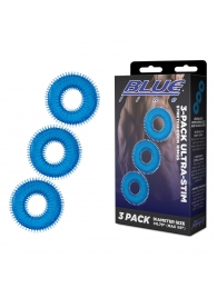 Комплект из трех голубых колец для эрекции 3-Pack Ultra-Stim Stretch Cock Rings - BlueLine - в Орехово-Зуево купить с доставкой