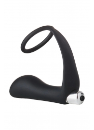 Черное эрекционное кольцо с вибропробкой Vibrating Anal Plug With Cockring - Dream Toys - в Орехово-Зуево купить с доставкой