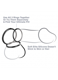 Набор из трех черных эрекционных колец Silicone 3-Ring Stamina Set - Pipedream - в Орехово-Зуево купить с доставкой