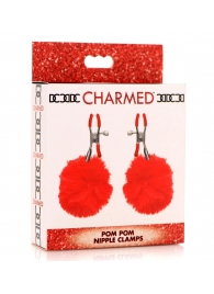 Красные зажимы на соски с помпонами Pom Pom - XR Brands - купить с доставкой в Орехово-Зуево