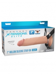 Телесный полый страпон на черных ремнях Hollow Silicone Strap-on - 17,8 см. - Pipedream - купить с доставкой в Орехово-Зуево