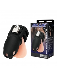 Черная клетка для пениса Silicone Small 2 in Cock Cage With Ball Divider - BlueLine - купить с доставкой в Орехово-Зуево