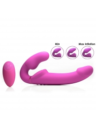 Розовый безремневой страпон с вибрацией и функцией расширения Inflatable Ergo-Fit Strapless Strap-On - XR Brands - купить с доставкой в Орехово-Зуево