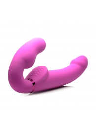 Розовый безремневой страпон с вибрацией и функцией расширения Inflatable Ergo-Fit Strapless Strap-On - XR Brands - купить с доставкой в Орехово-Зуево