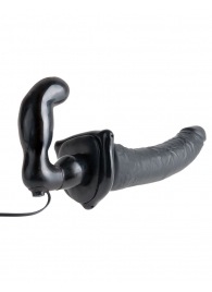 Черный страпон с вагинальной пробкой Deluxe Vibrating Penetrix Strap-On - 19 см. - Pipedream - купить с доставкой в Орехово-Зуево