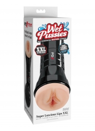 Телесный мастурбатор-вагина в черной колбе Super Luscious Lips XXL - Pipedream - в Орехово-Зуево купить с доставкой