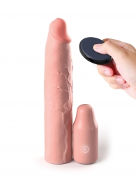 Телесная вибронасадка на член 3  Vibrating Mega X-tension with Remote - 22,9 см. - Pipedream - в Орехово-Зуево купить с доставкой
