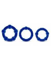 Набор из 3 синих эрекционных колец Stay Hard Beaded Cockrings - Blush Novelties - в Орехово-Зуево купить с доставкой