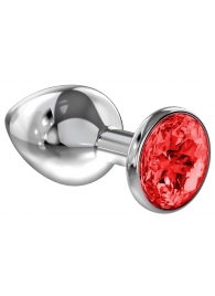 Большая серебристая анальная пробка Diamond Red Sparkle Large с красным кристаллом - 8 см. - Lola Games - купить с доставкой в Орехово-Зуево