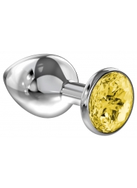 Большая серебристая анальная пробка Diamond Yellow Sparkle Large с жёлтым кристаллом - 8 см. - Lola Games - купить с доставкой в Орехово-Зуево