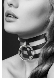 Чёрный тройной чокер с большим кольцом - Bijoux Pour Toi - купить с доставкой в Орехово-Зуево