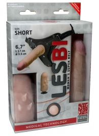 Телесный поясной страпон LESBI с вагинальной пробкой - 17 см. - LOVETOY (А-Полимер) - купить с доставкой в Орехово-Зуево