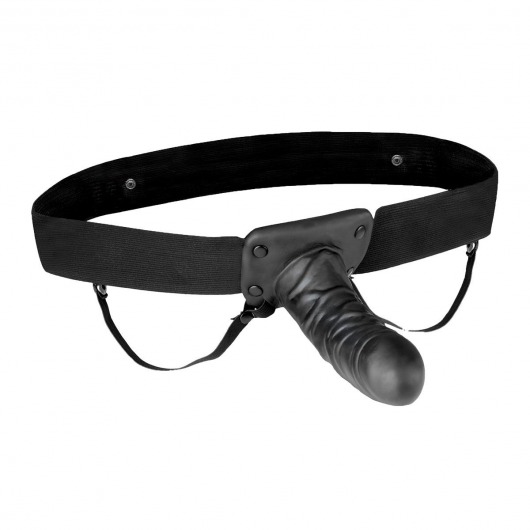 Чёрный полый страпон с вибрацией Unisex Vibrating Hollow Strap-On - 14 см. - Lux Fetish - купить с доставкой в Орехово-Зуево
