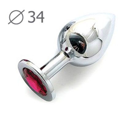 Коническая серебристая анальная втулка с малиновым кристаллом - 8,2 см. - Anal Jewelry Plug - купить с доставкой в Орехово-Зуево