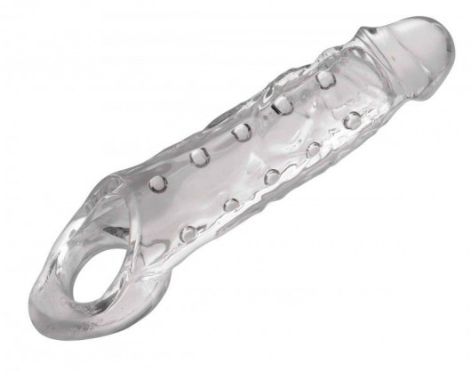 Прозразная закрытая насадка на пенис с поддержкой мошонки Clearly Ample Penis Enhancer - 22 см. - XR Brands - в Орехово-Зуево купить с доставкой