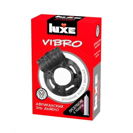 Чёрное эрекционное виброкольцо Luxe VIBRO  Африканский Эль Дьябло  + презерватив - Luxe - в Орехово-Зуево купить с доставкой