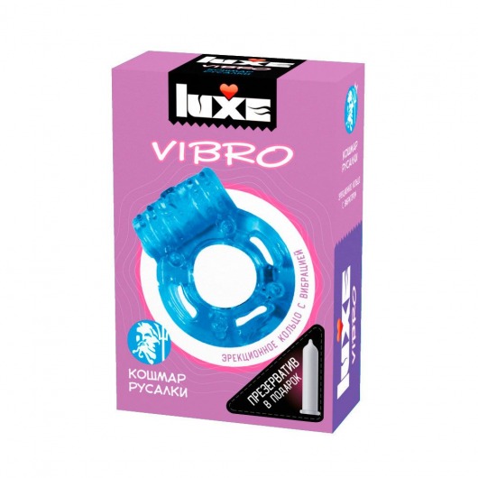 Голубое эрекционное виброкольцо Luxe VIBRO  Кошмар русалки  + презерватив - Luxe - в Орехово-Зуево купить с доставкой