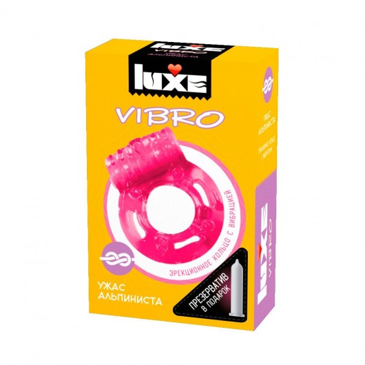 Розовое эрекционное виброкольцо Luxe VIBRO  Ужас Альпиниста  + презерватив - Luxe - в Орехово-Зуево купить с доставкой