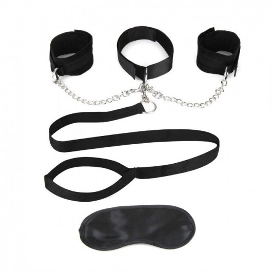 Чёрный ошейник с наручниками и поводком Collar Cuffs   Leash Set - Lux Fetish - купить с доставкой в Орехово-Зуево