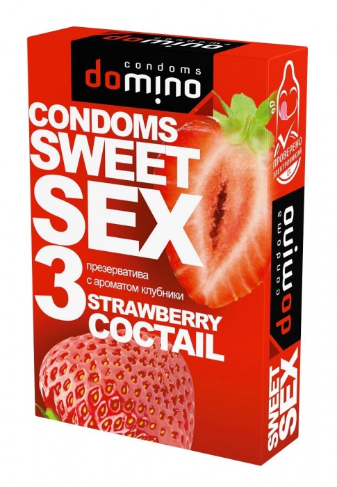 Презервативы для орального секса DOMINO Sweet Sex с ароматом клубничного коктейля  - 3 шт. - Domino - купить с доставкой в Орехово-Зуево