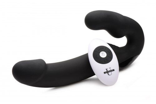 Черный безремневой страпон Urge Silicone Strap On с пультом ДУ - 24 см. - XR Brands - купить с доставкой в Орехово-Зуево