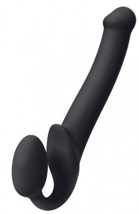 Черный безремневой страпон Silicone Bendable Strap-On M - Strap-on-me - купить с доставкой в Орехово-Зуево