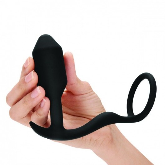 Черное эрекционное кольцо с анальным плагом Snug   Tug - b-Vibe - в Орехово-Зуево купить с доставкой