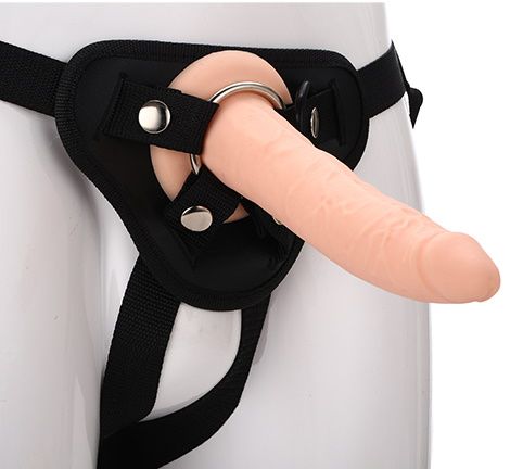 Телесный страпон на черных трусиках STRAP ON REAL DILDO - 20 см. - Dream Toys - купить с доставкой в Орехово-Зуево