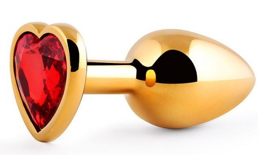 Золотистая анальная пробка с красным стразом-сердечком - 8 см. - Anal Jewelry Plug - купить с доставкой в Орехово-Зуево
