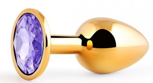Золотистая анальная пробка с фиолетовым стразом - 7,2 см. - Anal Jewelry Plug - купить с доставкой в Орехово-Зуево