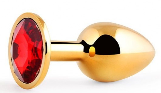 Золотистая анальная пробка с красным стразом - 7,2 см. - Anal Jewelry Plug - купить с доставкой в Орехово-Зуево