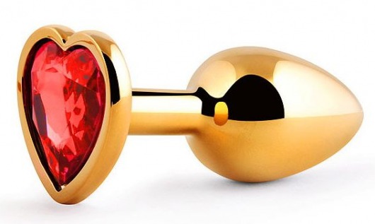 Золотистая анальная пробка с красным стразом-сердечком - 7 см. - Anal Jewelry Plug - купить с доставкой в Орехово-Зуево