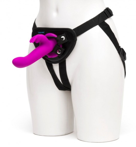 Лиловый страпон Rechargeable Vibrating Strap-On Harness Set - 17,6 см. - Happy Rabbit - купить с доставкой в Орехово-Зуево