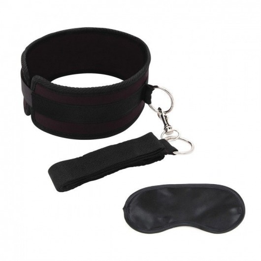 Черный ошейник с длинным поводком Collar and Leash Set - Lux Fetish - купить с доставкой в Орехово-Зуево