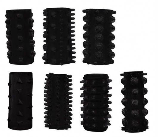 Набор из 7 черных насадок PENIS SLEEVES SET - Dream Toys - в Орехово-Зуево купить с доставкой
