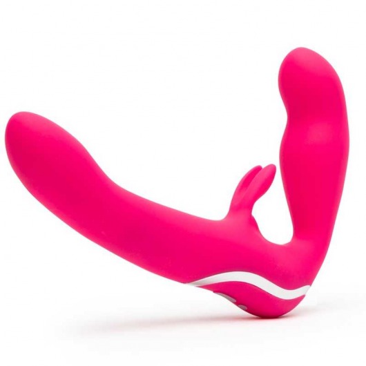 Ярко-розовый безремневой страпон Rechargeable Vibrating Strapless Strap-On - Happy Rabbit - купить с доставкой в Орехово-Зуево