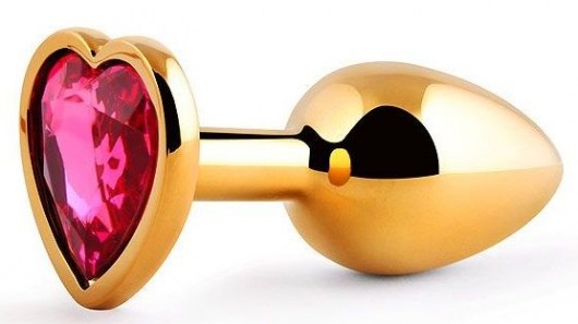 Золотистая анальная пробка с малиновым кристаллом-сердечком - 7 см. - Anal Jewelry Plug - купить с доставкой в Орехово-Зуево