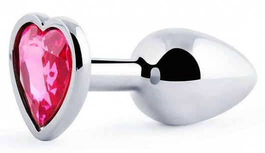 Серебристая анальная пробка с малиновым кристаллом-сердечком - 7 см. - Anal Jewelry Plug - купить с доставкой в Орехово-Зуево