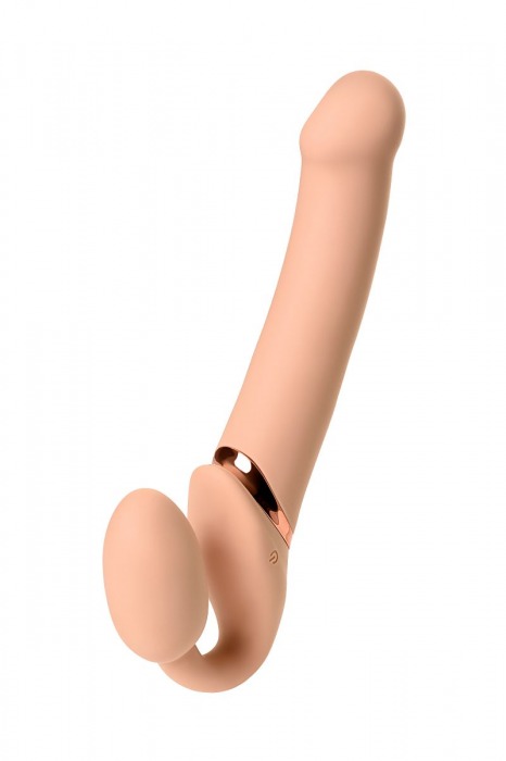 Телесный безремневой вибрострапон Vibrating Bendable Strap-On L - Strap-on-me - купить с доставкой в Орехово-Зуево