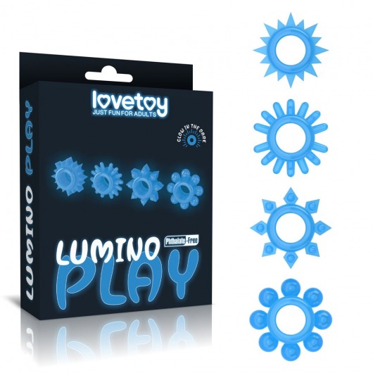 Набор из 4 голубых, светящихся в темноте эрекционных колец Lumino Play - Lovetoy - в Орехово-Зуево купить с доставкой